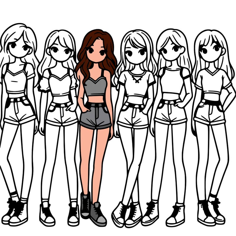 a group of girls wearing crop tops and shorts