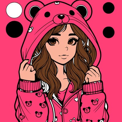 realistic girl in a animal pjs hoodie