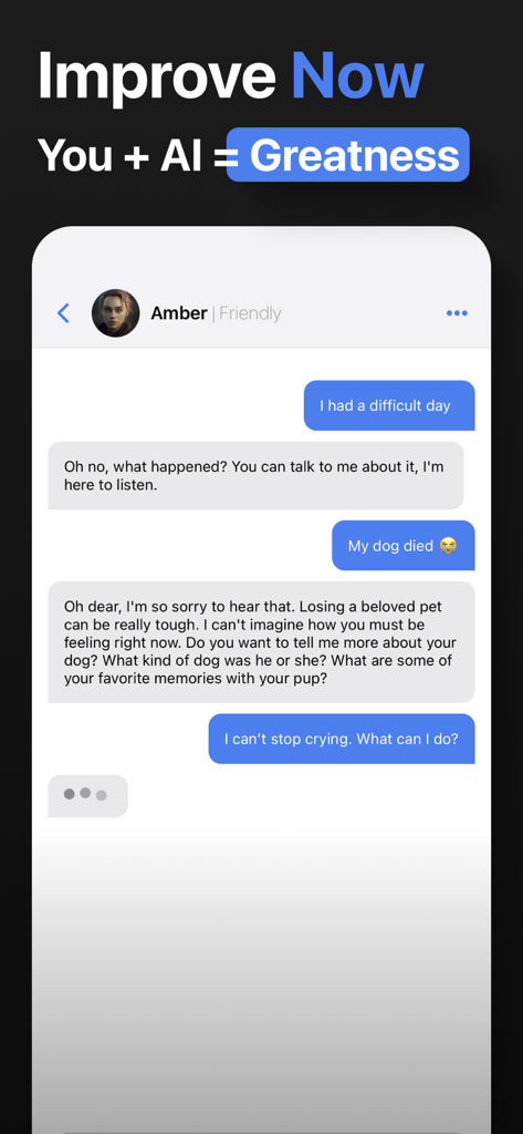 Socrates AI: Smartest Chatbots - Socrates AI app screenshot showing an empathetic chat with the Amber persona