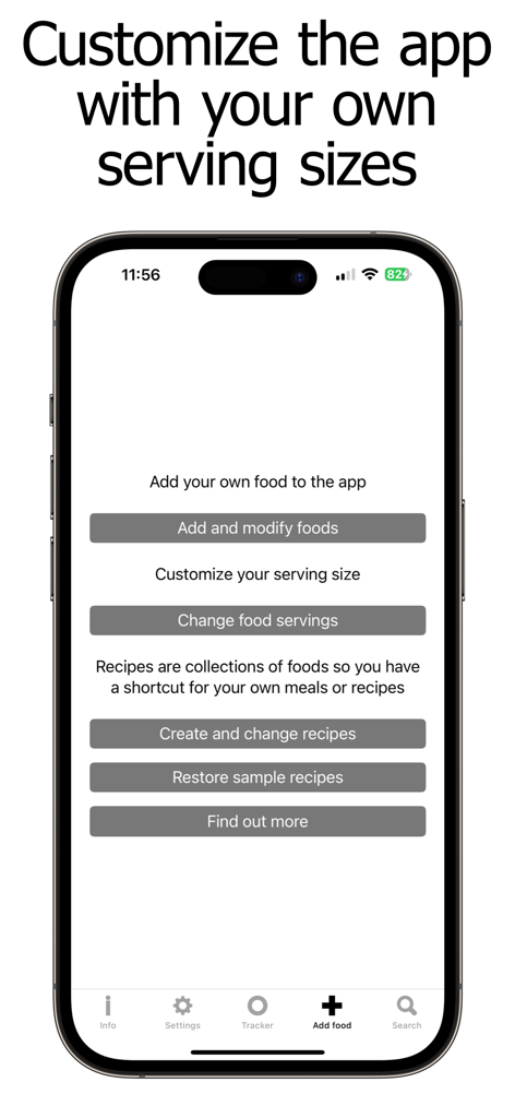 Iron Counter and Tracker - User interface for customizing food entries and serving sizes in the Iron Counter and Tracker app