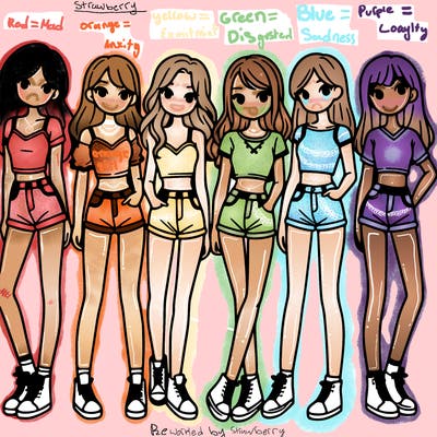 a group of girls wearing crop tops and shorts