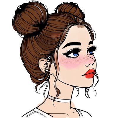 realistic girl with buns on the top of her head