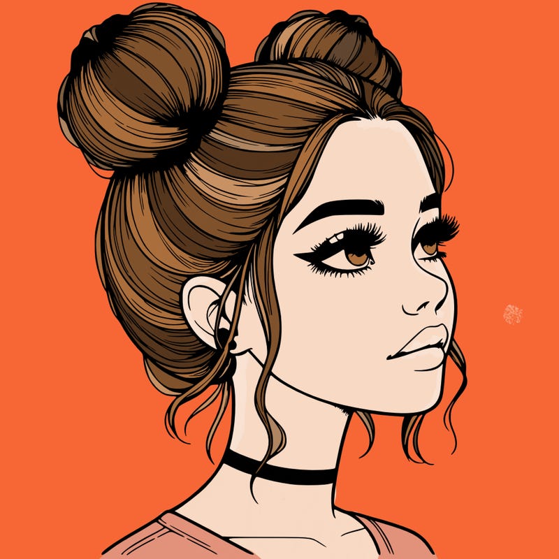 realistic girl with buns on the top of her head