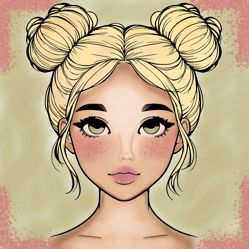 realistic girl with two buns on top of her head