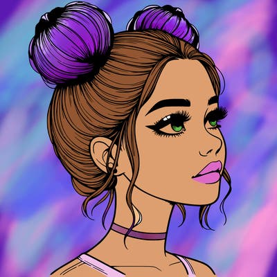 realistic girl with buns on the top of her head