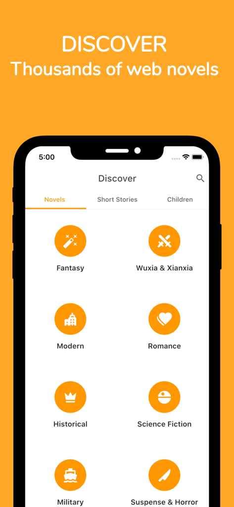 Readibu - Chinese novel reader - Readibu app screen showing Chinese web novel categories like Fantasy Wuxia and Romance
