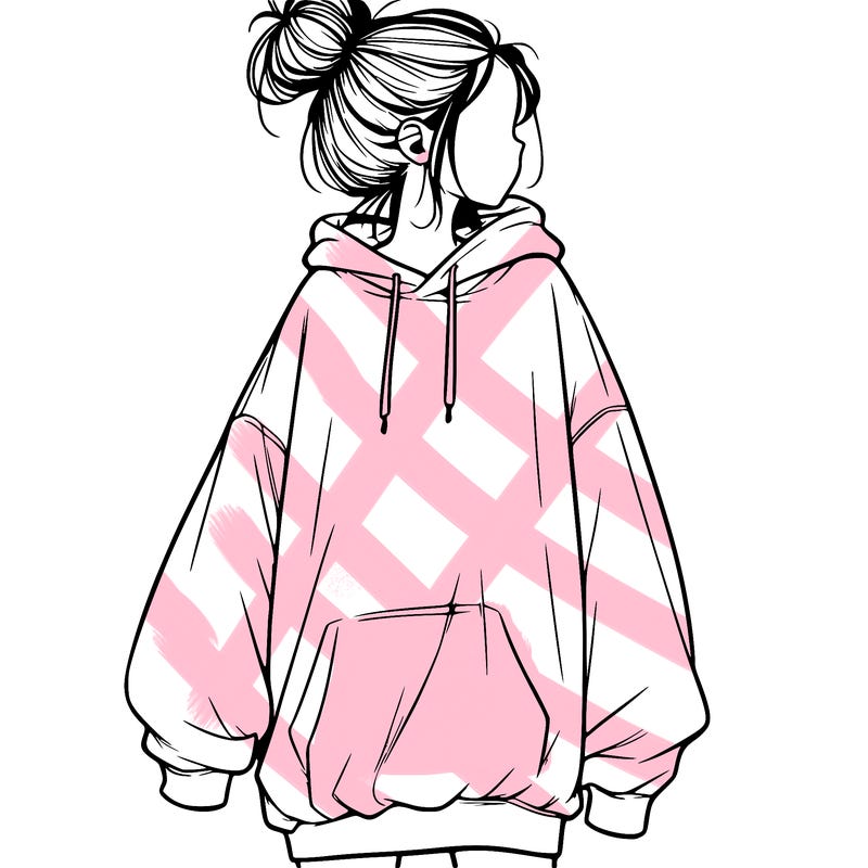 realistic girl with a oversized sweatshirt on and a bun
