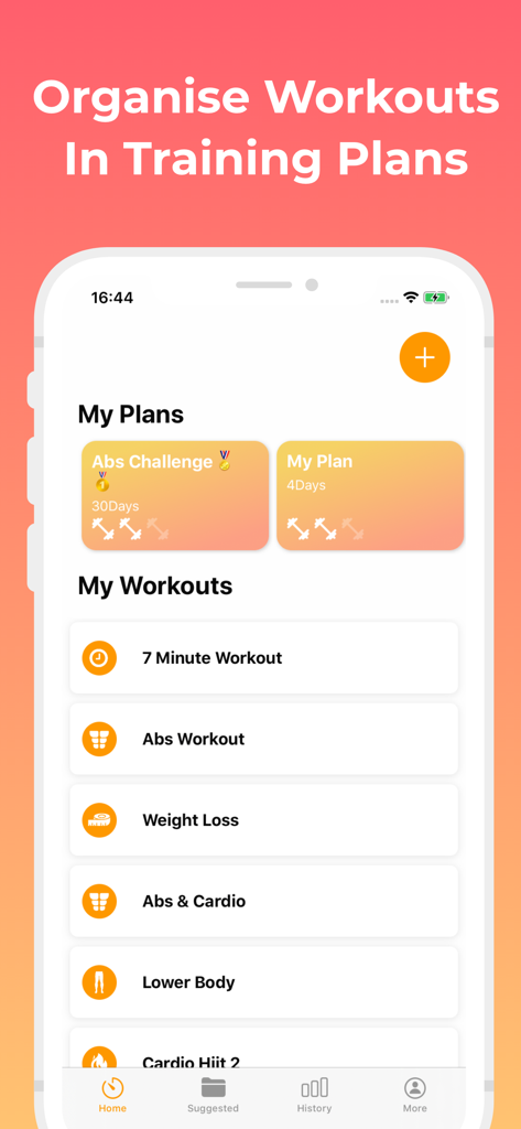 Exercise Timer: Interval Timer - Exercise Timer app interface displaying custom training plans and workout routines including abs challenge and cardio