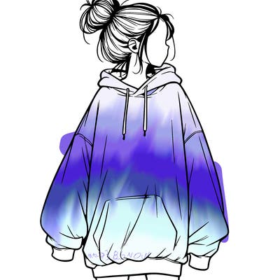 realistic girl with a oversized sweatshirt on and a bun
