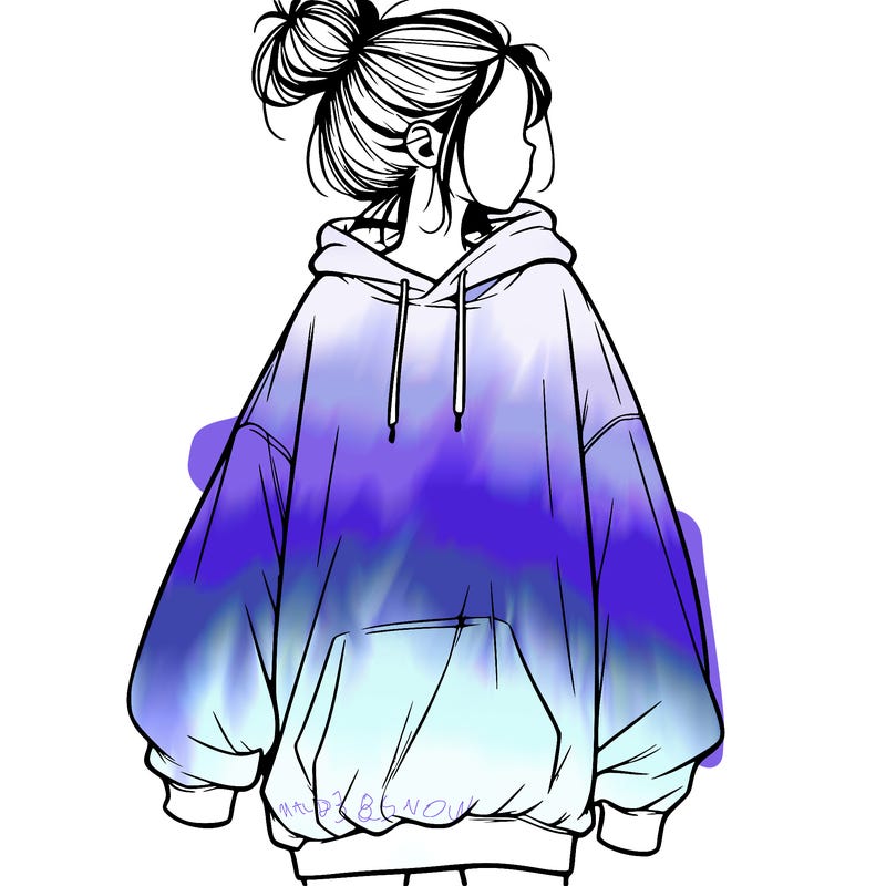 realistic girl with a oversized sweatshirt on and a bun