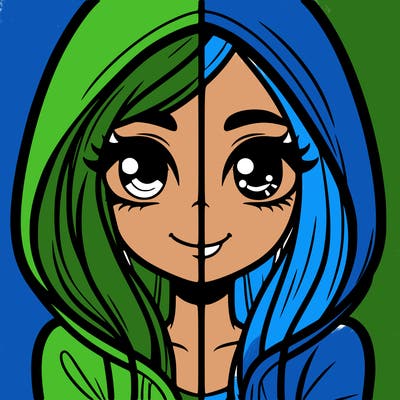 split girl in a hoodie and has gorgeous hair,also happy