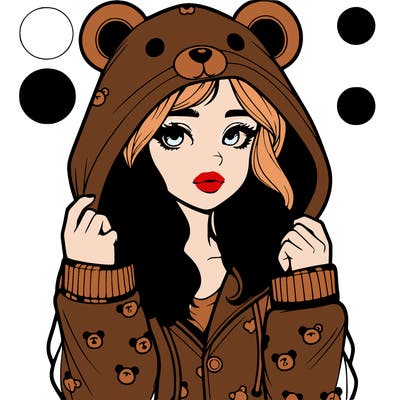 realistic girl in a animal pjs hoodie