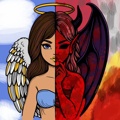 realistic angel half demon