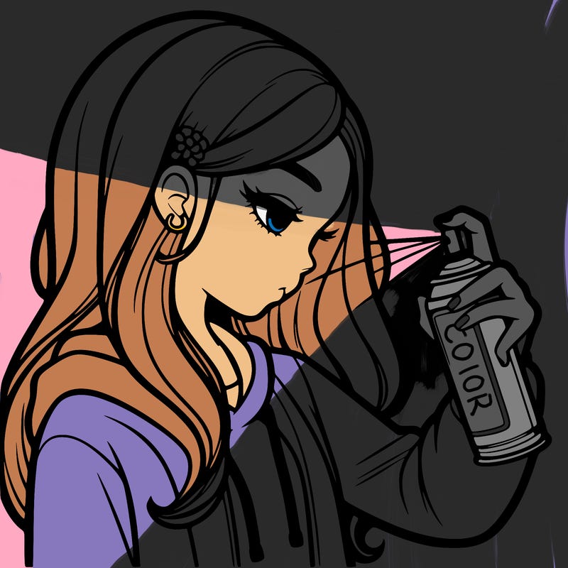 a realistic girl spray painting