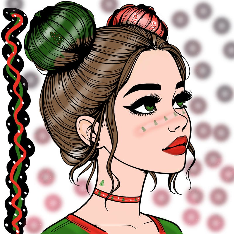 realistic girl with buns on the top of her head