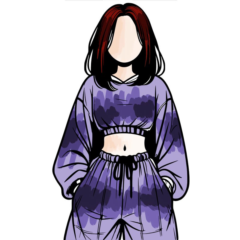 realistic girl faceless with baggy pants and a crop top