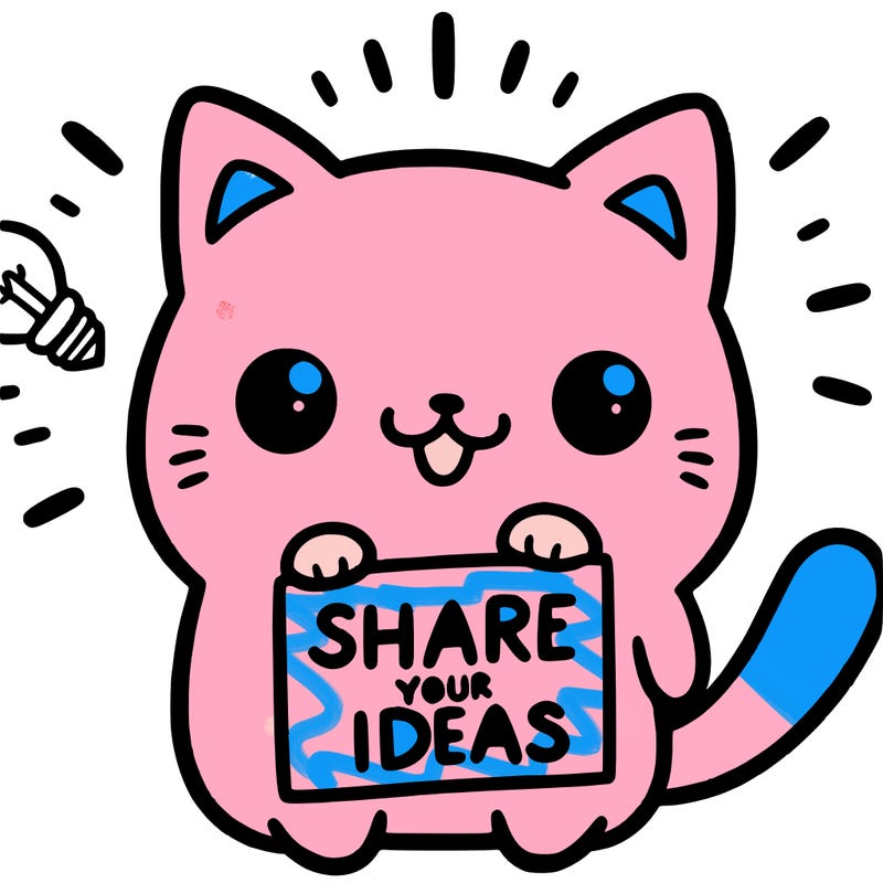 a cute cat saying share your ideas