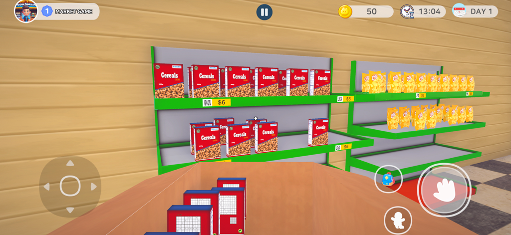 Market Street Tycoon Simulator - Organizando estantes de cereales y snacks en Market Street Tycoon Simulator