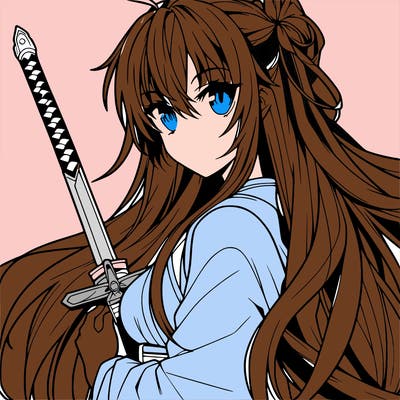 anime girl with long hair and sword