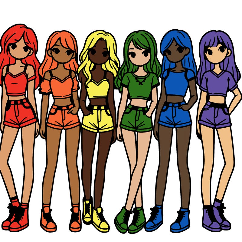 a group of girls wearing crop tops and shorts
