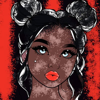 realistic girl with two buns on her hair and lips