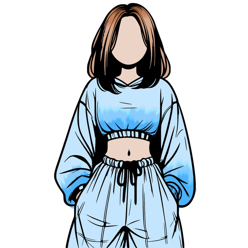realistic girl faceless with baggy pants and a crop top