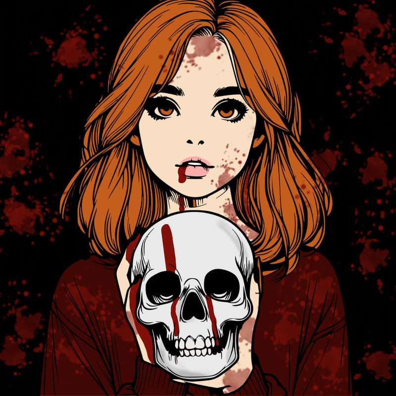 realistic girl holding a skull