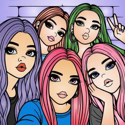 group of teen girls friends y2k up close in a selfie