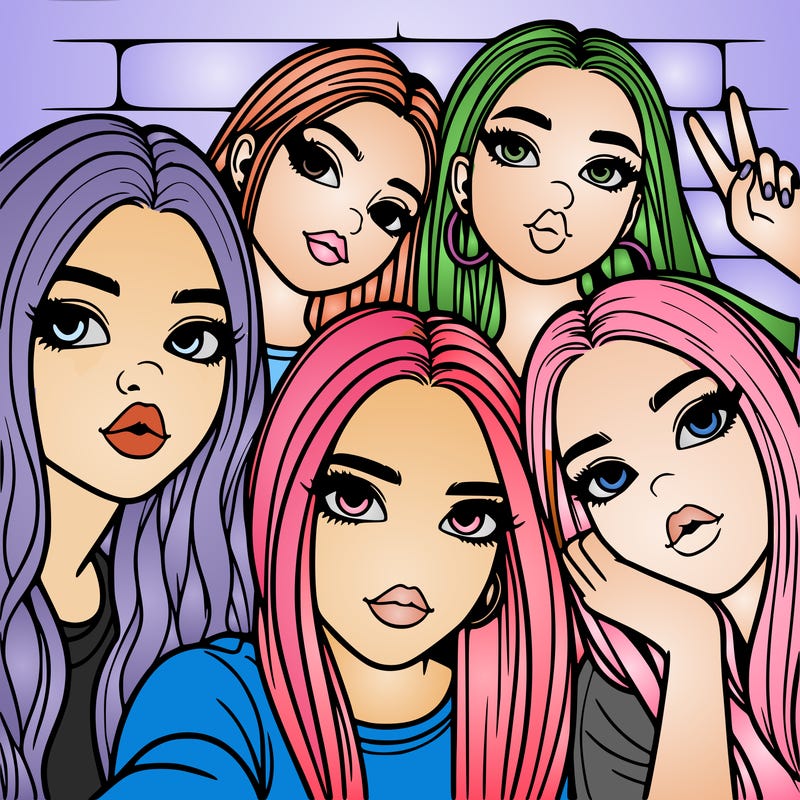 group of teen girls friends y2k up close in a selfie
