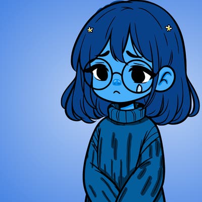 sad girl with glasses in a sweater
