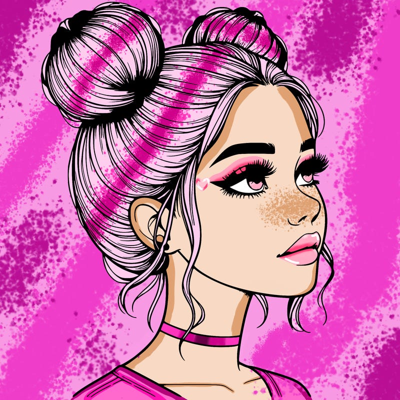 realistic girl with buns on the top of her head