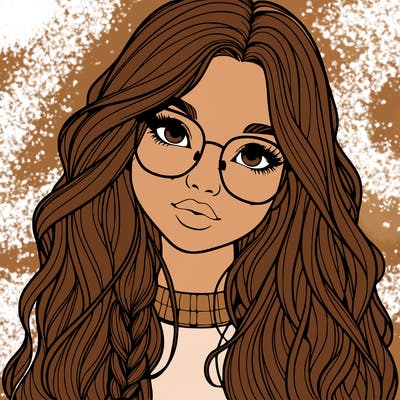 girl with long hair and freckles and glasses realistic