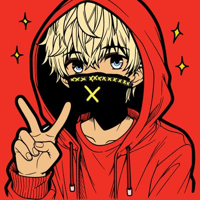 teenage manga boy in a hoodie, doing ✌