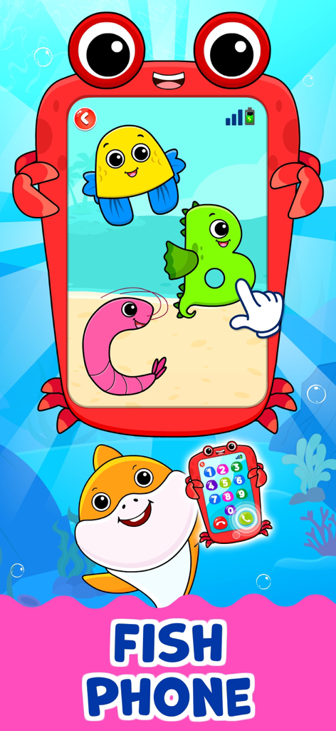 Pädagogisches Fisch-Telefonspiel für Kleinkinder mit Alphabetzeichen als Meereskreaturen