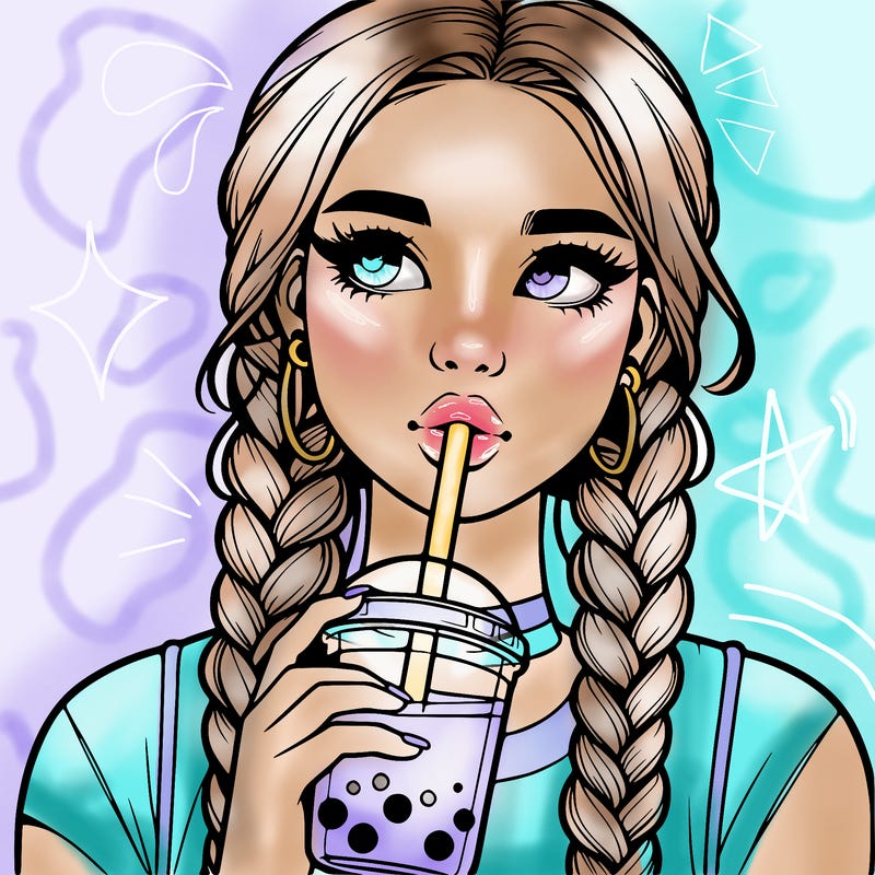 realistic girl with braided hair drinking boba