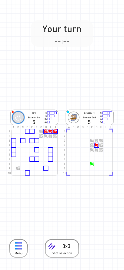 Seabattle batalies online - Seabattle online mobile game interface with hand drawn notebook style graphics