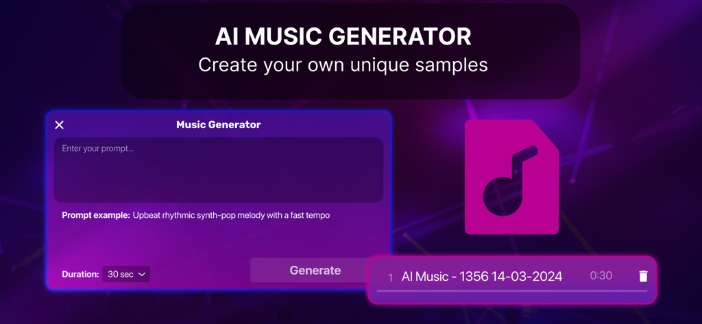Party Mixer 3D: DJ Mix Studio - AI music generator interface to create unique music samples