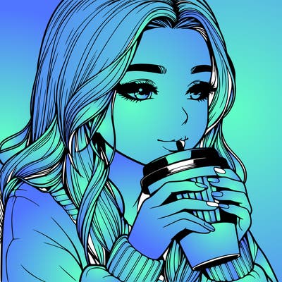 realistic girl drinking coffee