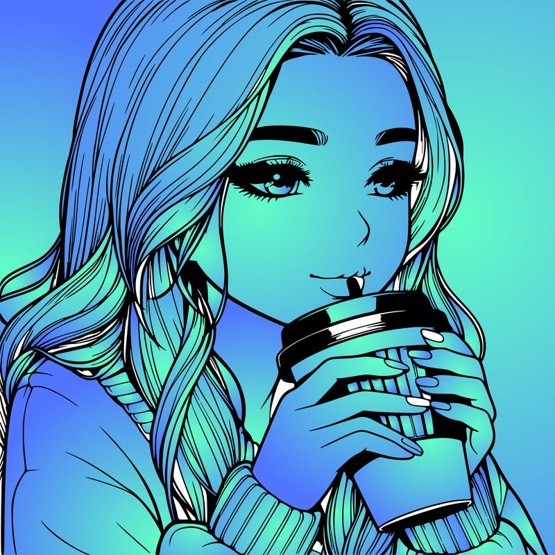 realistic girl drinking coffee