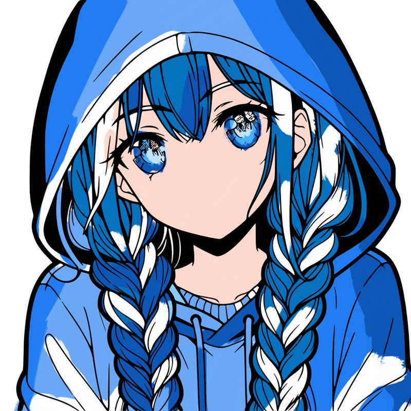 anime girl with long braids and hoodie