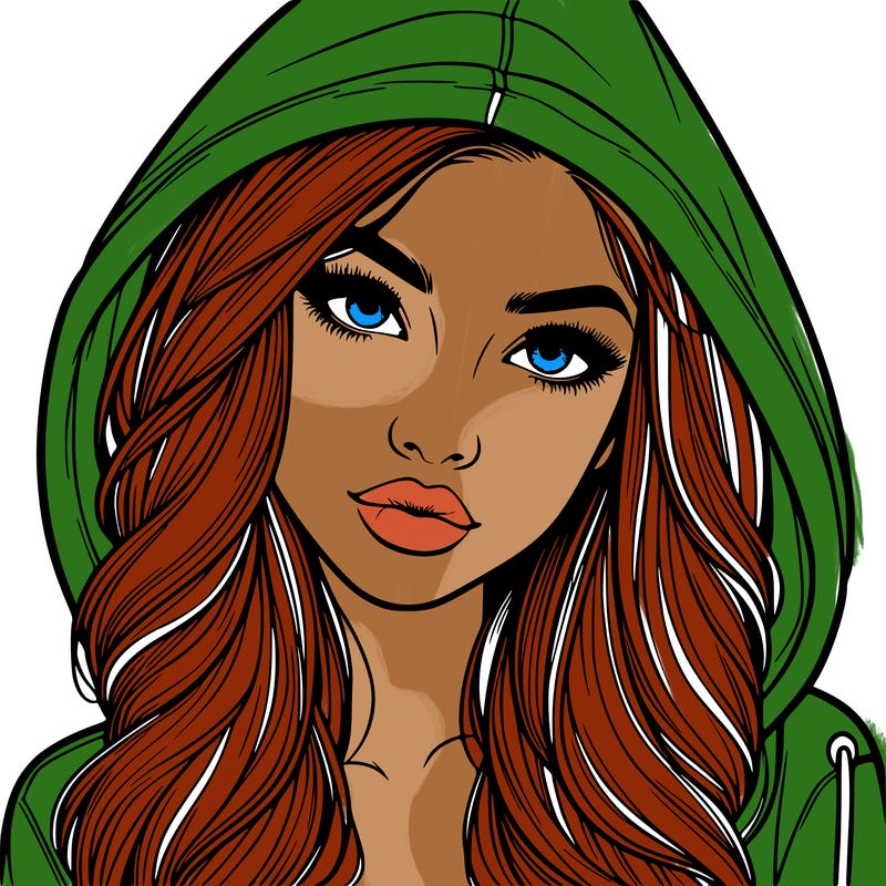 realistic beautiful girl with a hood on