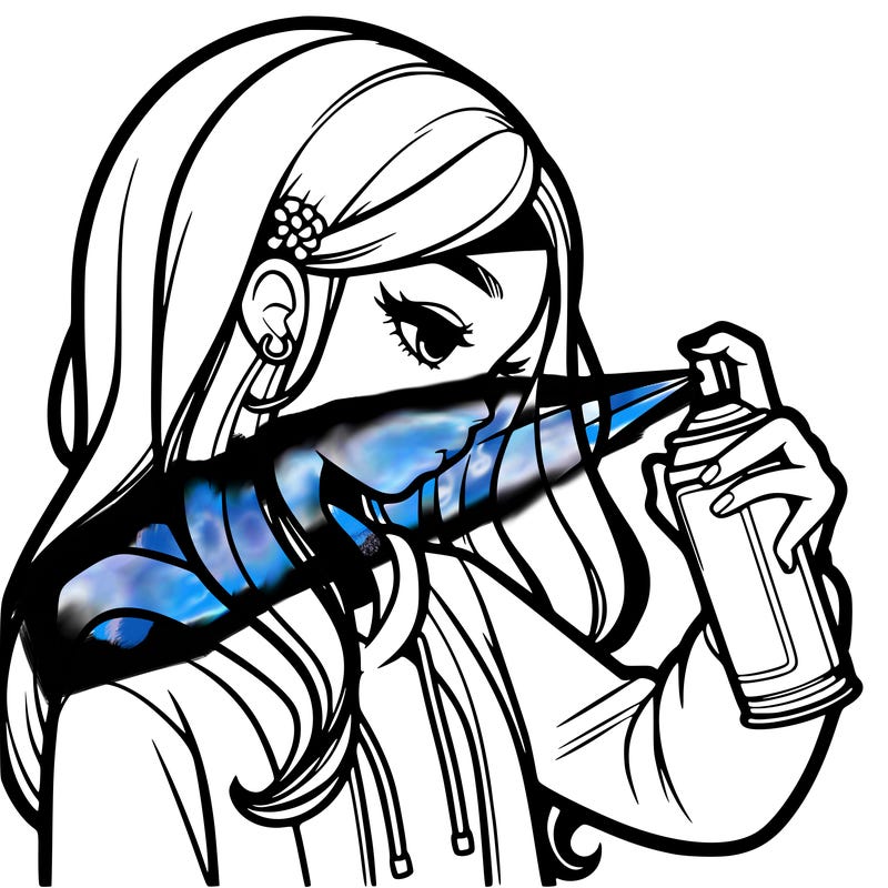 a realistic girl spray painting