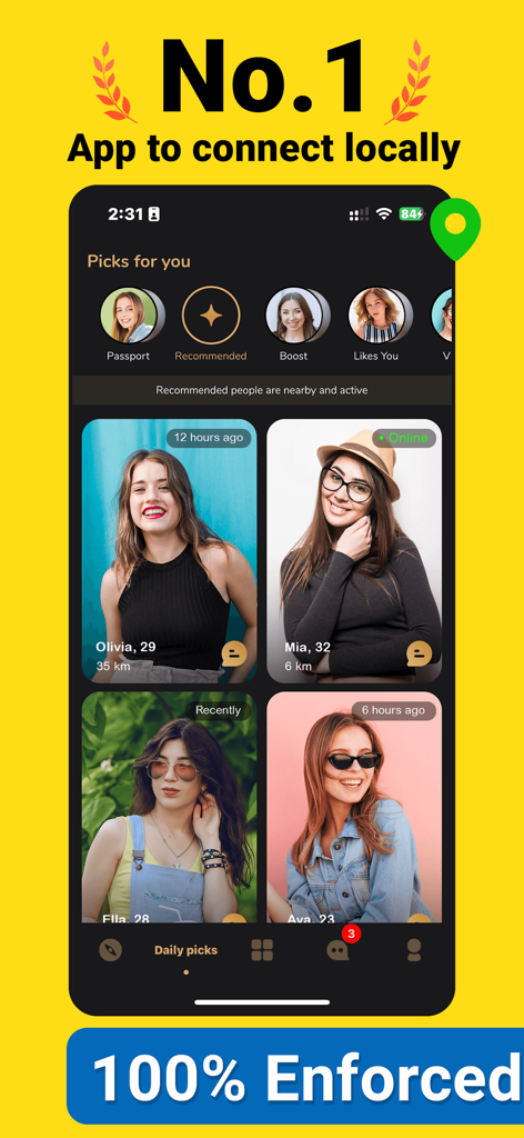 Mature Dating App- Flirt, Meet - Smartphone screen displaying local profile recommendations on a mature dating application.