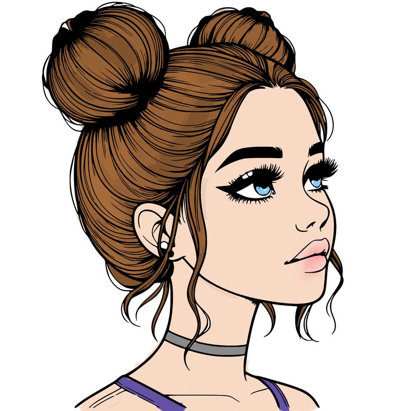 realistic girl with buns on the top of her head