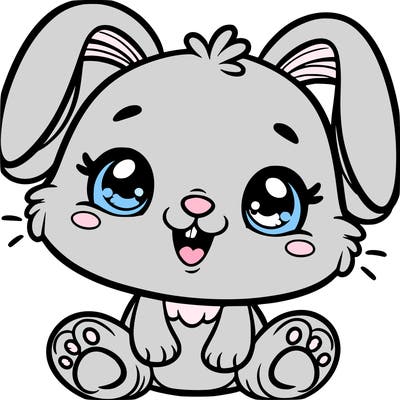 a bunny but tiny with big bold eyes and a smile mouth with its teeth sticking out and cute little toes and fingers