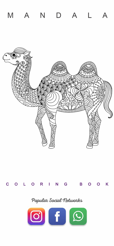Mandala Coloring Pages Adult - Intricate camel mandala line art for adult coloring within the app interface