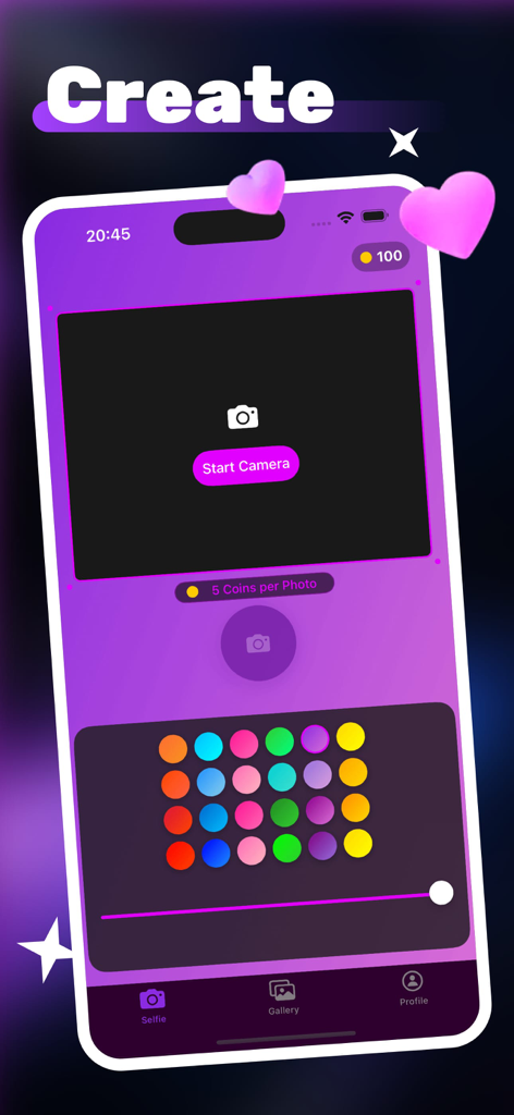 Dlive-Light Up Your Selfies - Dlive mobile app camera interface featuring colorful gradient lighting filters for selfies