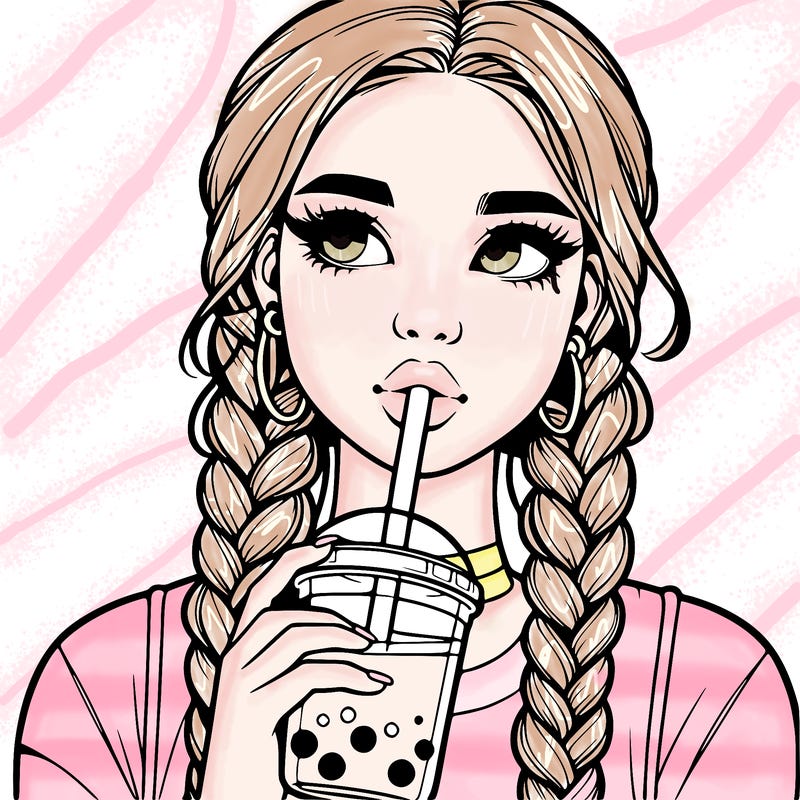 realistic girl with braided hair drinking boba