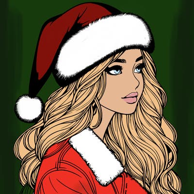 realistic girl in santa hat
