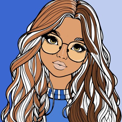 girl with long hair and freckles and glasses realistic